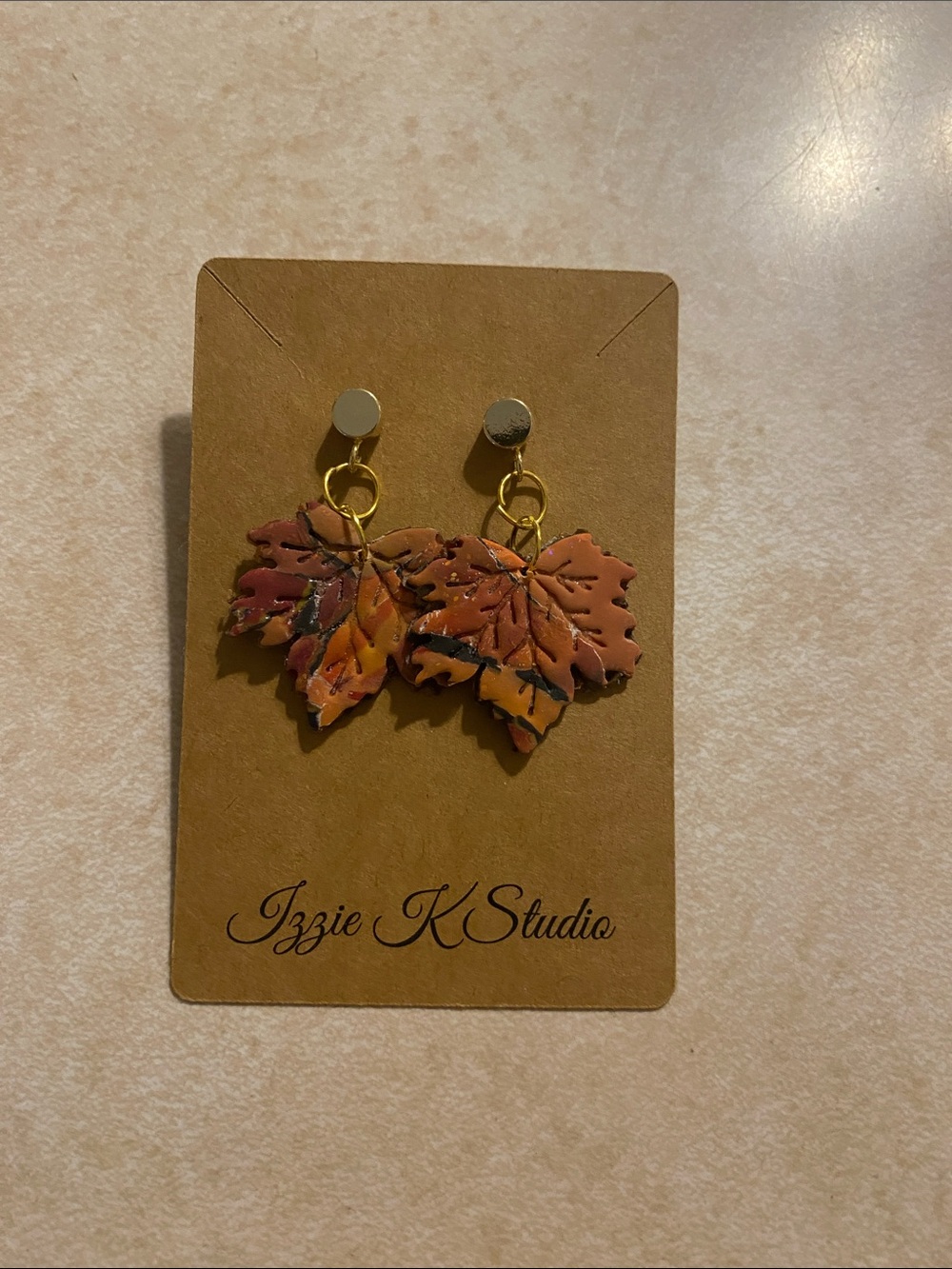 Autumn Leaf Dangle Earrings - Orange Multicolor